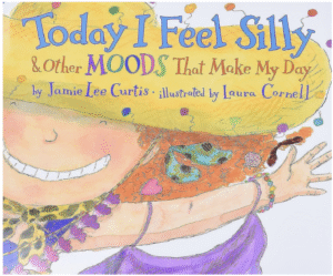 多様な気分をユーモラスに表現したイラストとタイトルが中央に配置された表紙 Central title with humorous illustrations expressing various moods on the cover of “Today I Feel Silly and Other Moods…”
